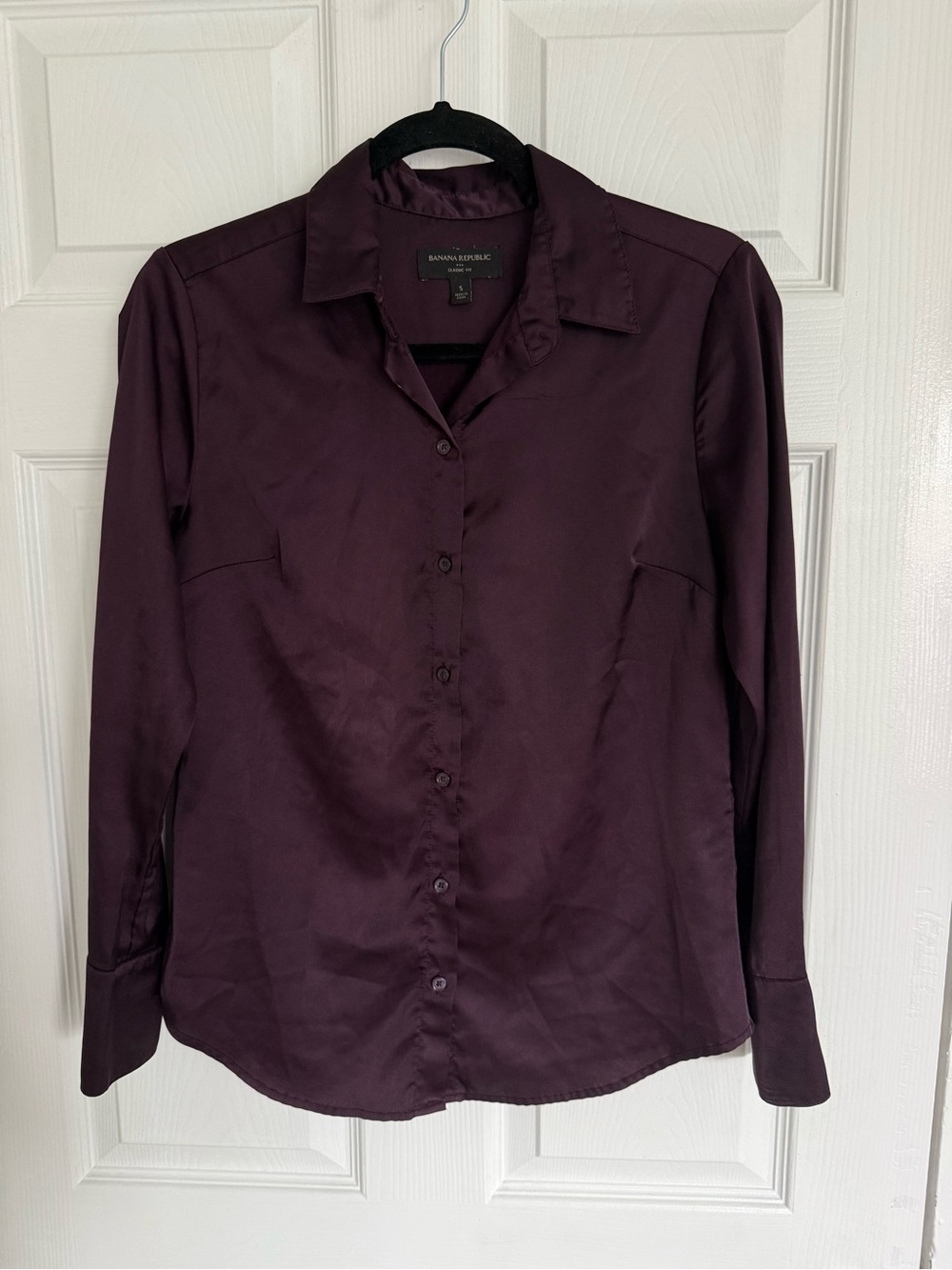 Banana Republic Deep Plum Satin-Like Button-Up Shirt